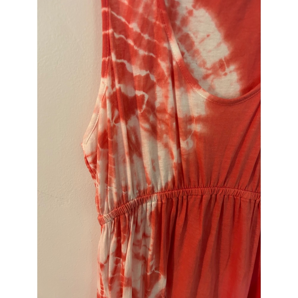 RXB Womens Tie Dye Maxi Dress Coral Orange White Empire Waist Sleeveless Medium